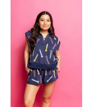 Queen of Sparkles Navy Multi Golf Tee Collar Tank