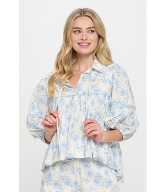 Meet Me In Santorini Azure Floral Top
