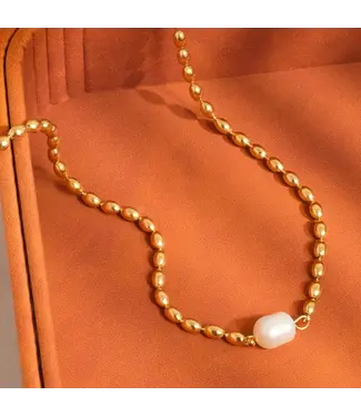 Flanerie VIGNE pearl ball chain neck 18k gold plated