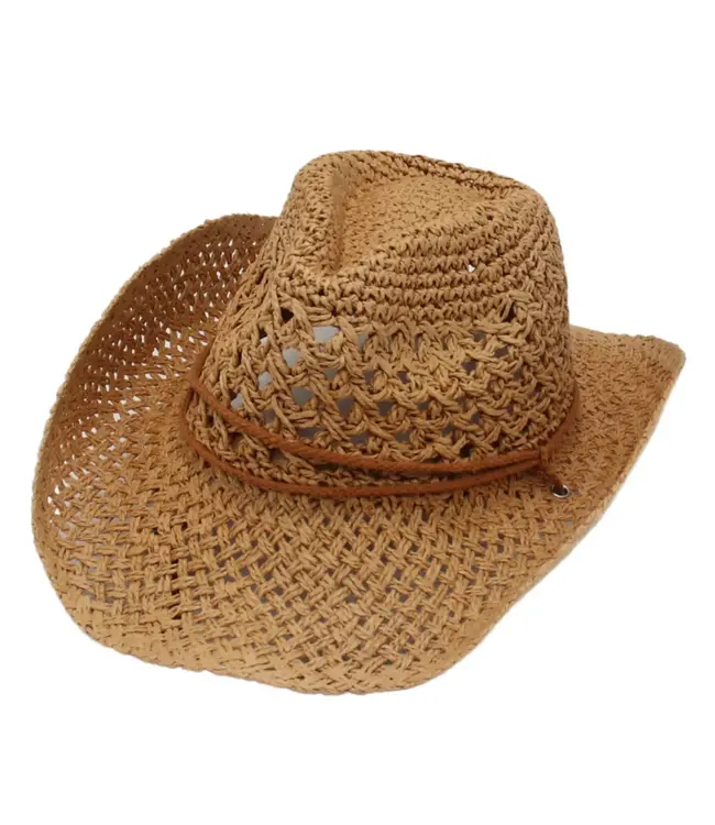 JINA Straw Cowboy Sun Hat w String Band