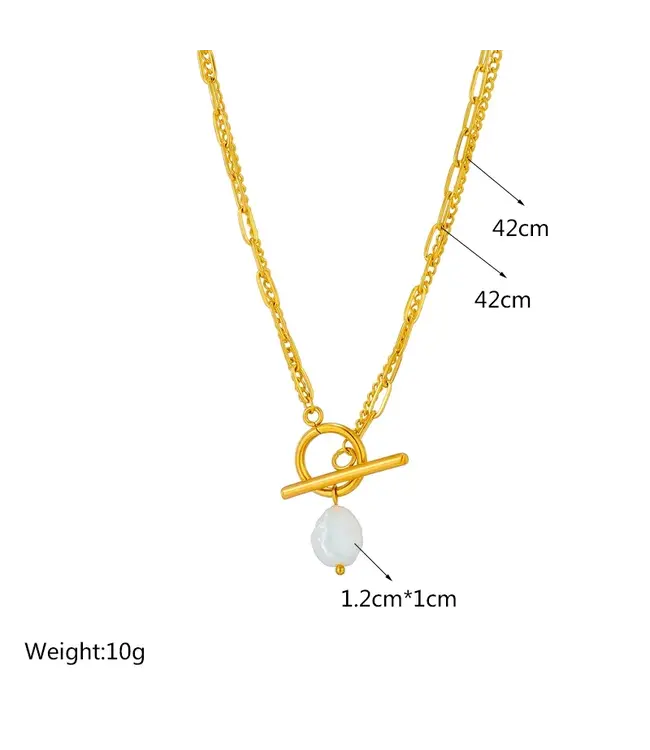 Titanium Steel Layered Necklace w/ Pearl