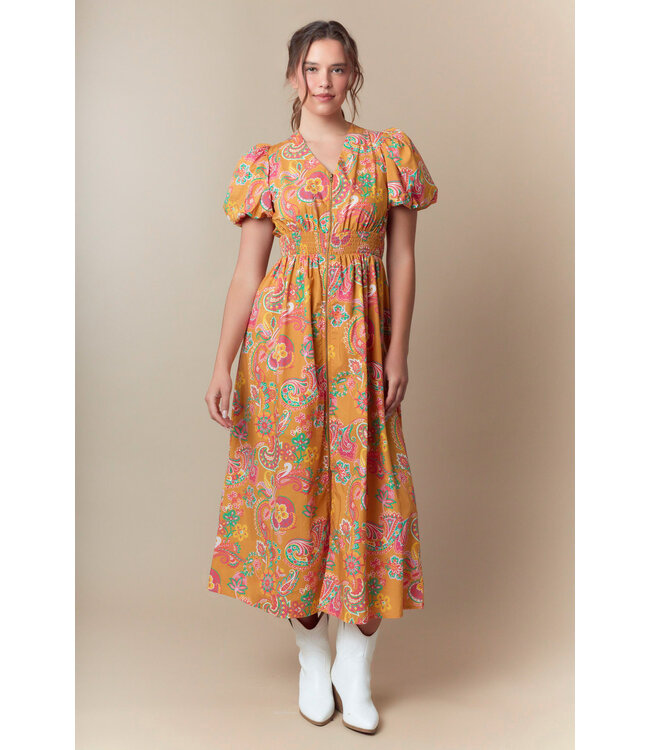 Paisley Print Zipper Front Dress