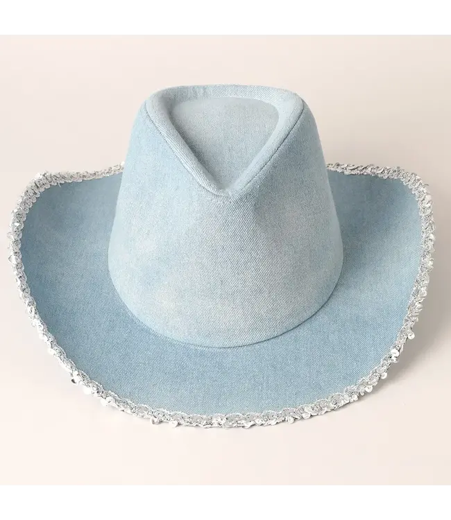 Denim Cowboy Hat w/ Sequins