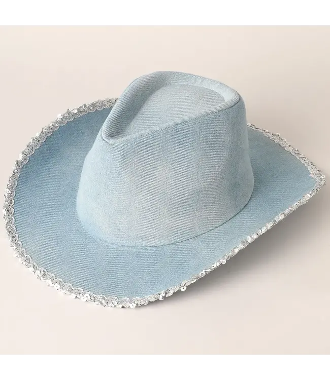 Denim Cowboy Hat w/ Sequins