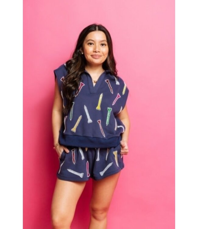 NAVY MULTI GOLF TEE COLLAR TANK