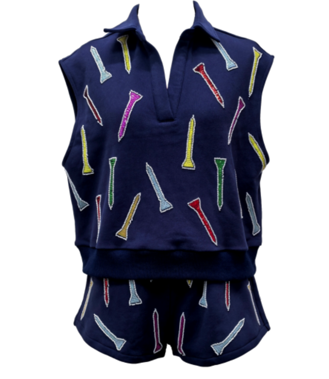 NAVY MULTI GOLF TEE COLLAR TANK