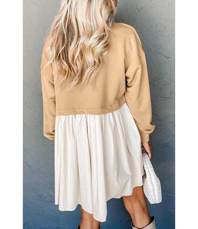 Colorblock Sweatshirt/Poplin Mini Dress