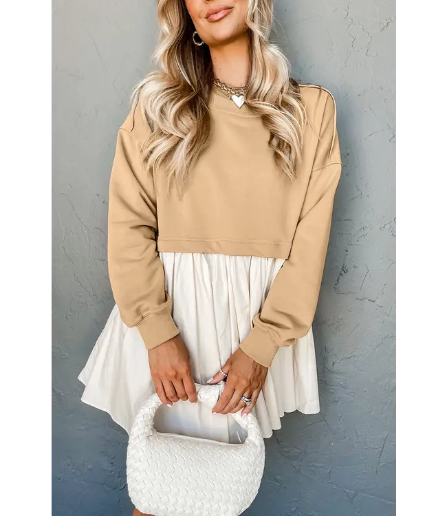 Colorblock Sweatshirt/Poplin Mini Dress