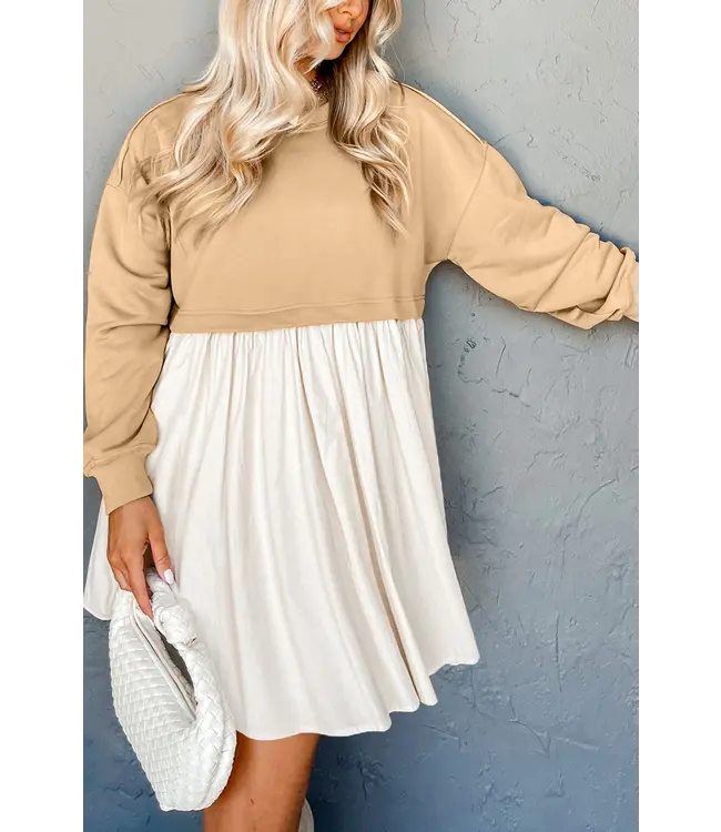 Colorblock Sweatshirt/Poplin Mini Dress