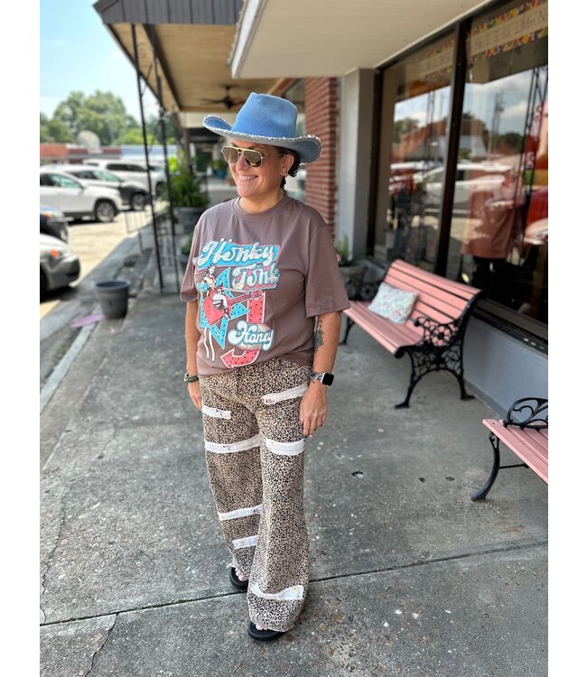 Leopard Pants with Floral Embroidery