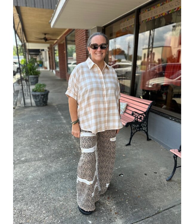 Leopard Pants with Floral Embroidery