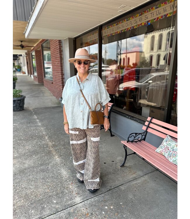 Leopard Pants with Floral Embroidery