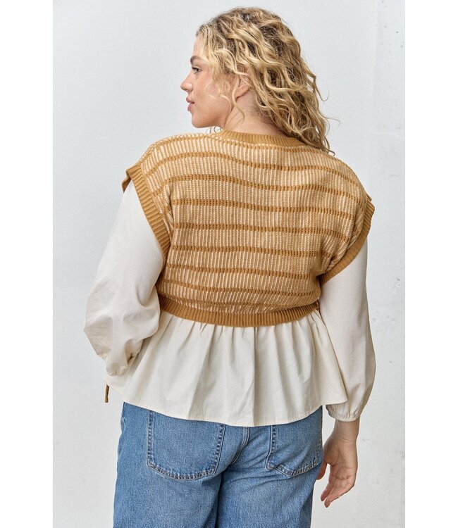 Vest Attached Long Sleeve Top