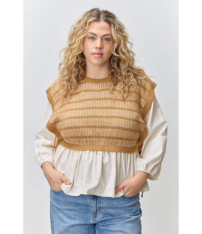 Vest Attached Long Sleeve Top