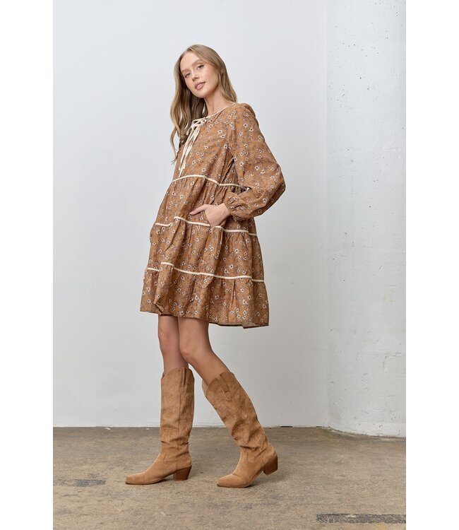 Floral Print L/S Mini Dress