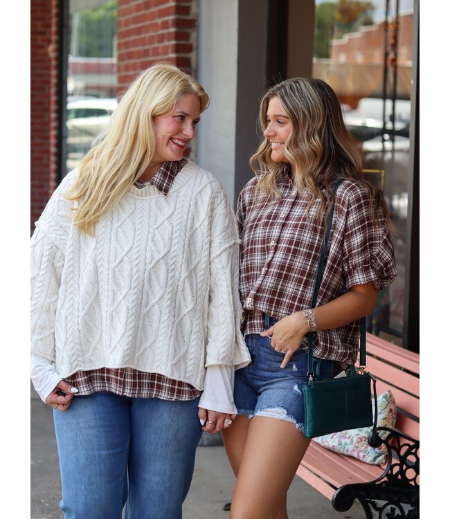 Plaid Button Up Short Sleeve Top