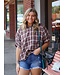 Plaid Button Up Short Sleeve Top
