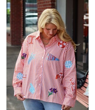 Queen of Sparkles Licensed TN Mini Icon Striped Button Down