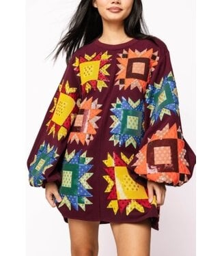 Queen of Sparkles Patchwork Balloon Sleeve Dress