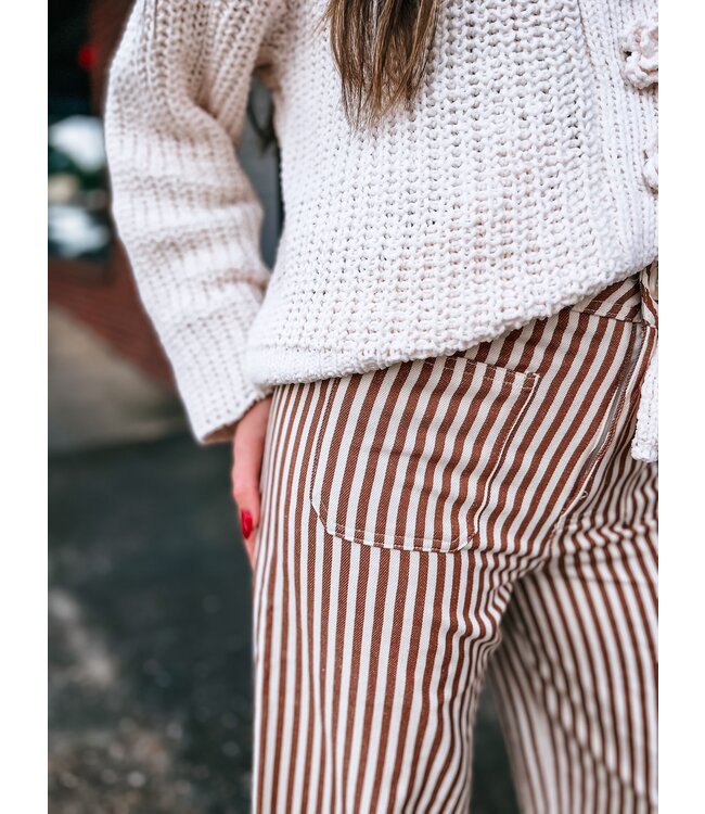 Twill Stripe Wide Leg Pants