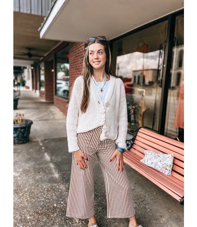 Twill Stripe Wide Leg Pants