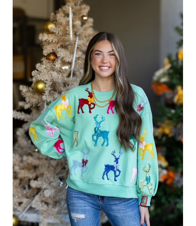 VELVET REINDEER SWEATSHIRT