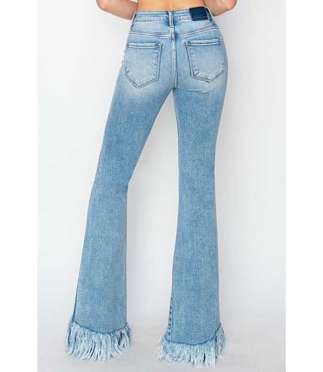 Mid Rise Fringe Flare Jeans
