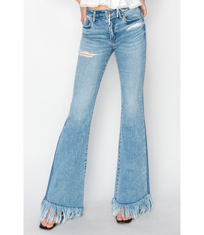 Mid Rise Fringe Flare Jeans