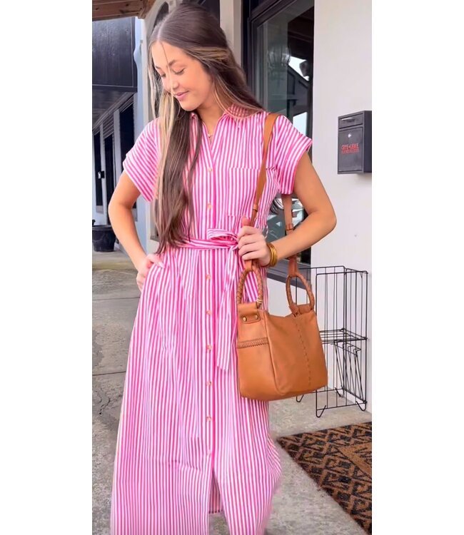 Striped Belted Shirt Dress