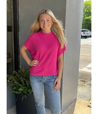 aapparella Solid Bright Pink Ribbed Mock Neck