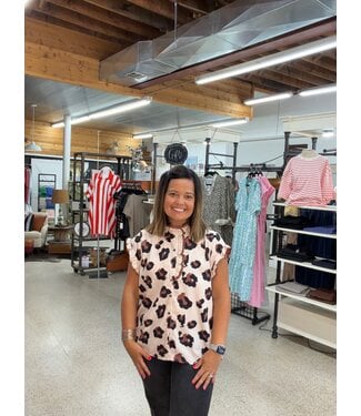 LOVESOFT KHAK LEOPARD RUFFLE TOP