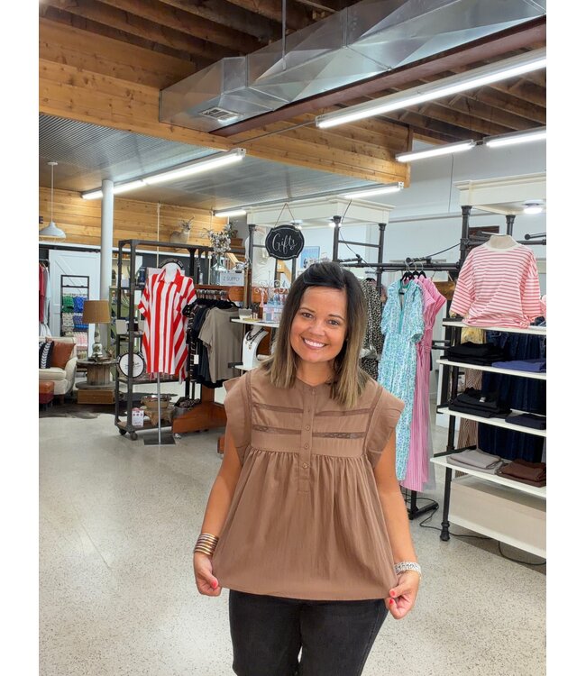 HALF FRONT BUTTON WOVEN TOP
