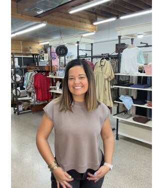 TAUPE GREY RIBBED TOP