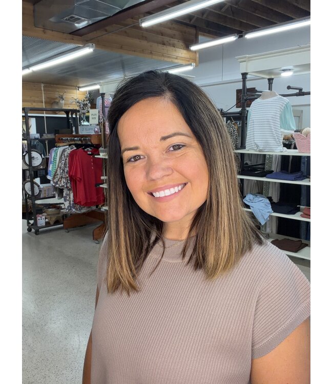 TAUPE GREY RIBBED TOP