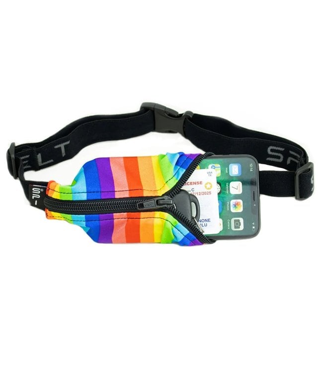 Adult SpiBelt: Rainbow Fabric/Black Zipper/ Logo Band - Columbus Running  Company