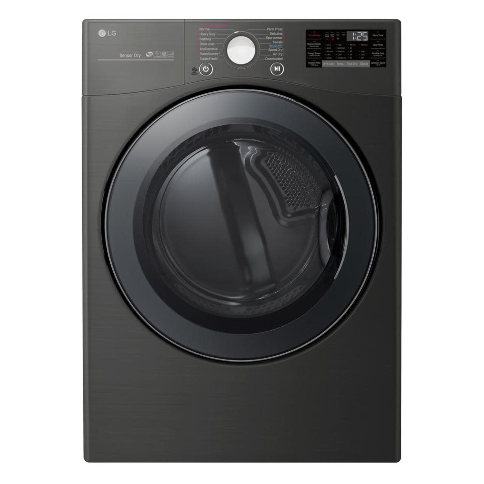 LG Electronics DLEX3900B   7.4 cu. ft Large Smart Stackable Front Load Electric Dryer w/ TurboSteam, Sensor Dry, Pedestal Compatible in Black Steel