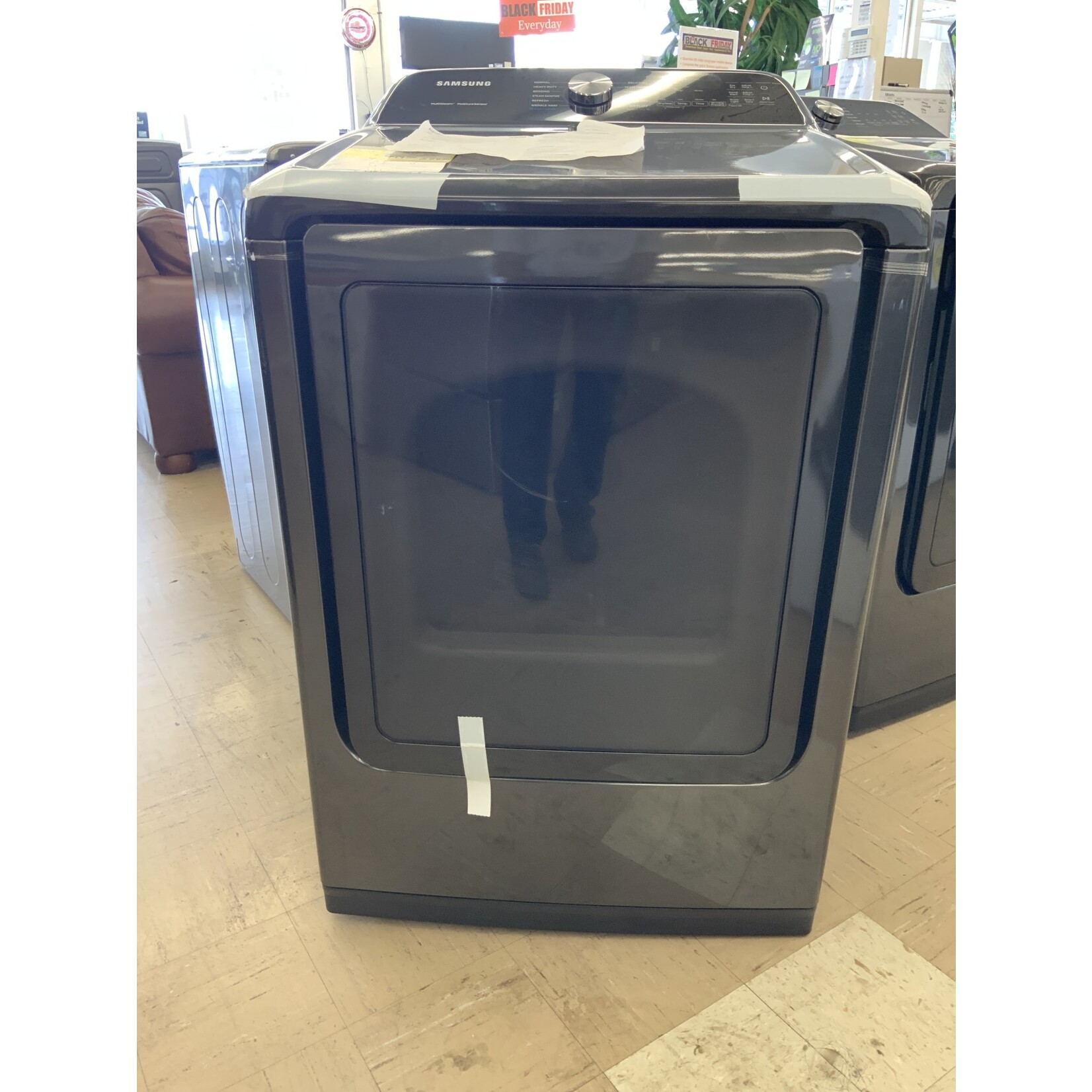SAMSUNG DVE50R5400V Samsung 7.4 cu. ft. Fingerprint Resistant Black Stainless Electric Dryer with Steam Sanitize+