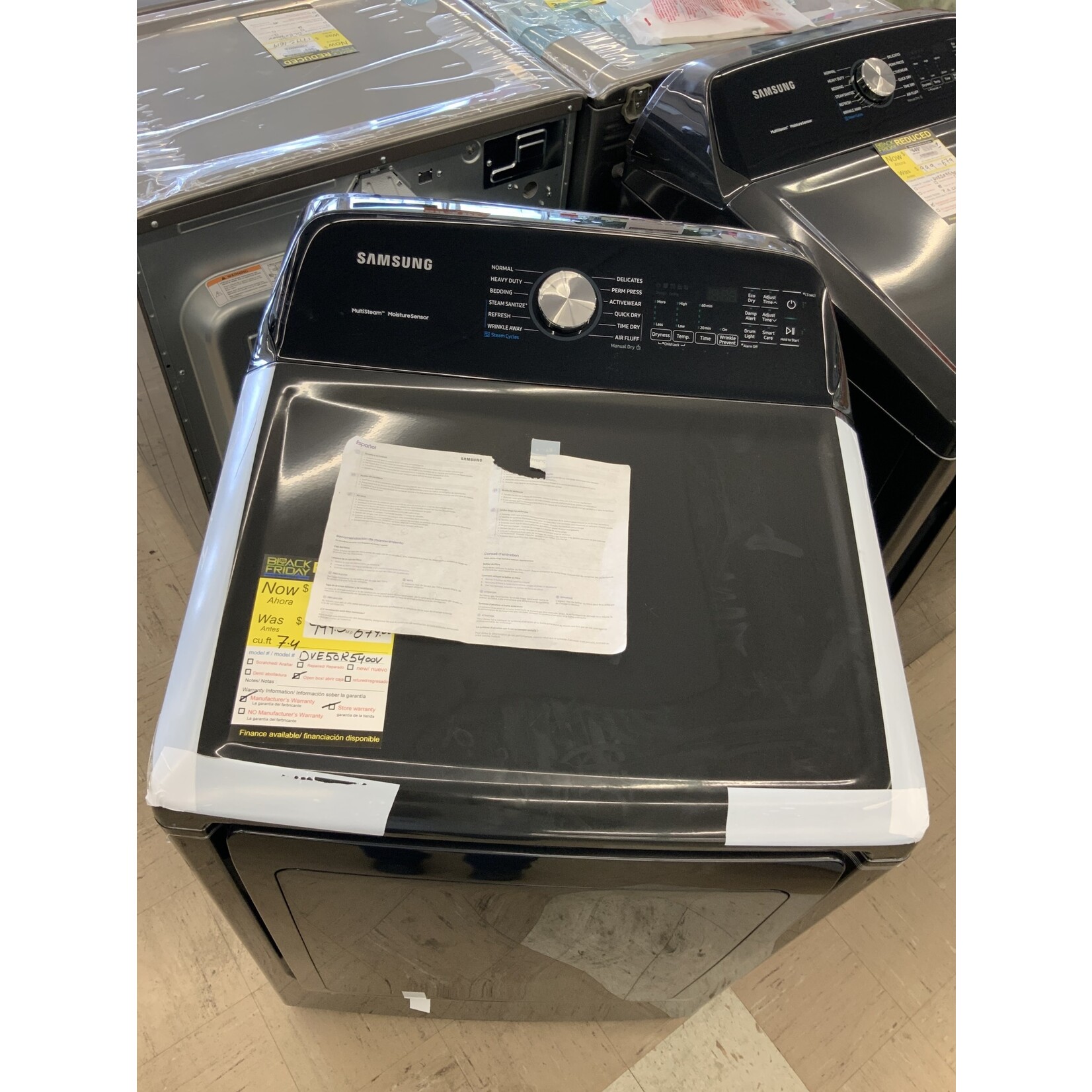 SAMSUNG DVE50R5400V Samsung 7.4 cu. ft. Fingerprint Resistant Black Stainless Electric Dryer with Steam Sanitize+