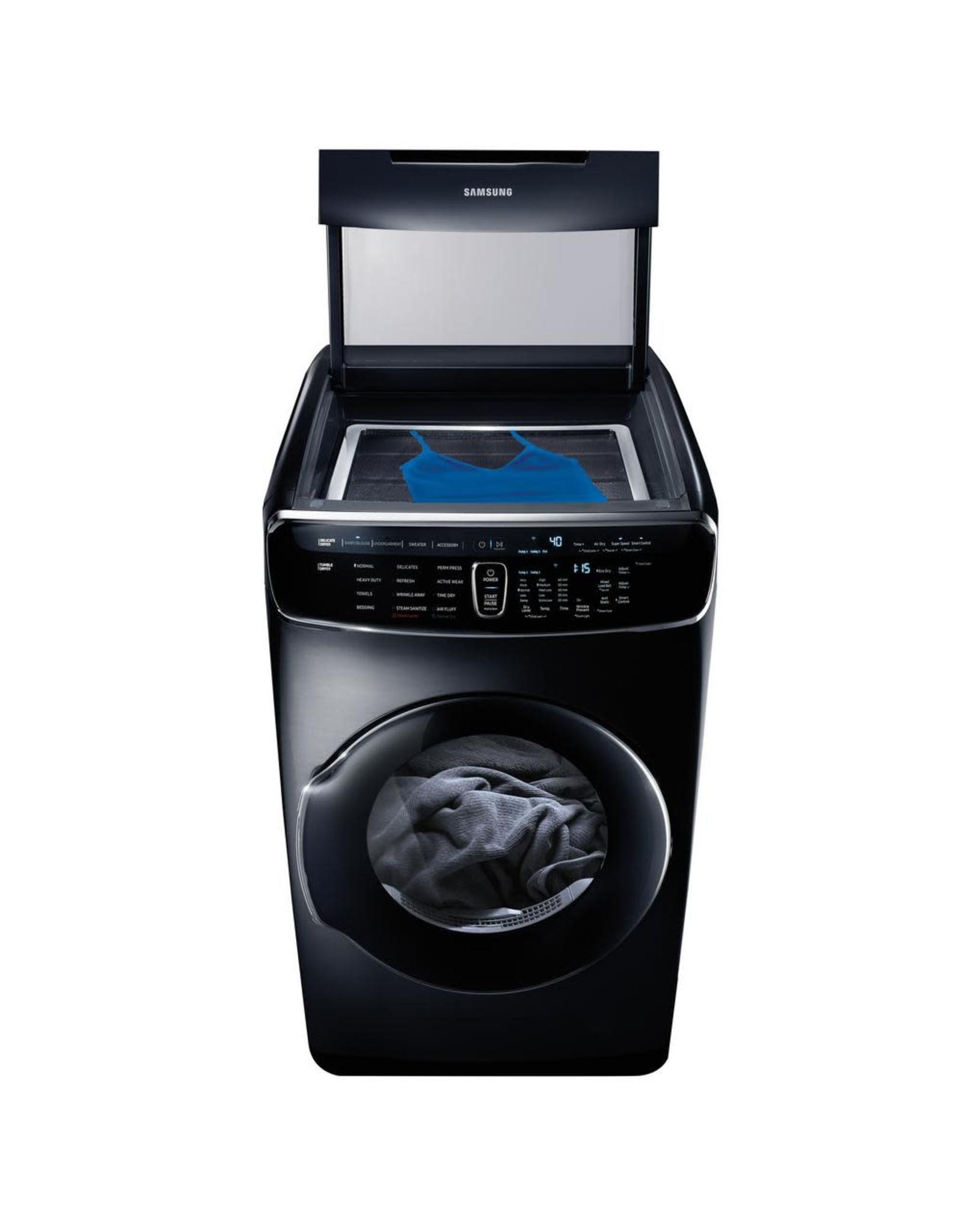 SAMSUNG DVG60M9900V 7.5 Total cu. ft. Gas FlexDry Dryer with Steam in Black Stainless