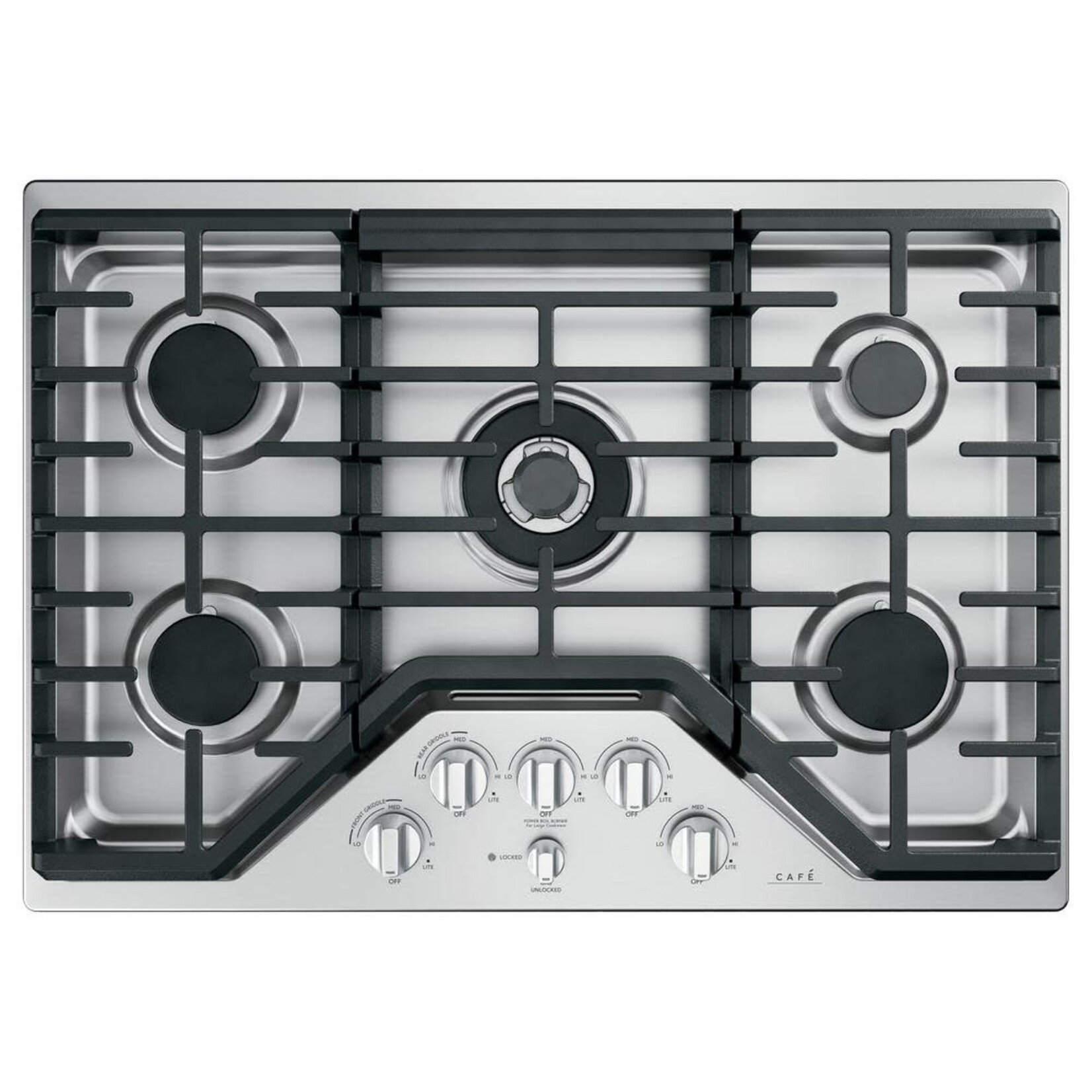 Café Appliances #CGP95302MS1 Café™ 30 in. Gas Cooktop in Stainless Steel and Brushed Stainless with 5 Burners Including 20,000 BTU Triple Ring Burner