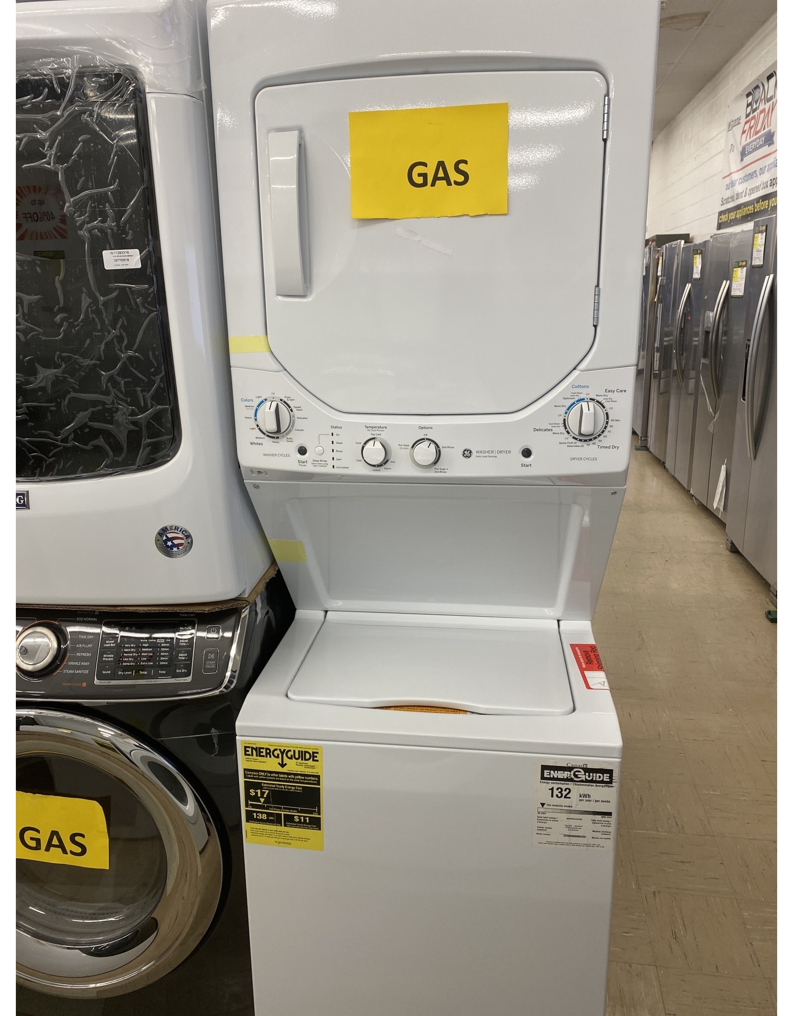 GE GUD24GSSMWW GE Gas Stacked Laundry Center with 2.3-cu ft Washer and 4.4-cu ft Dryer