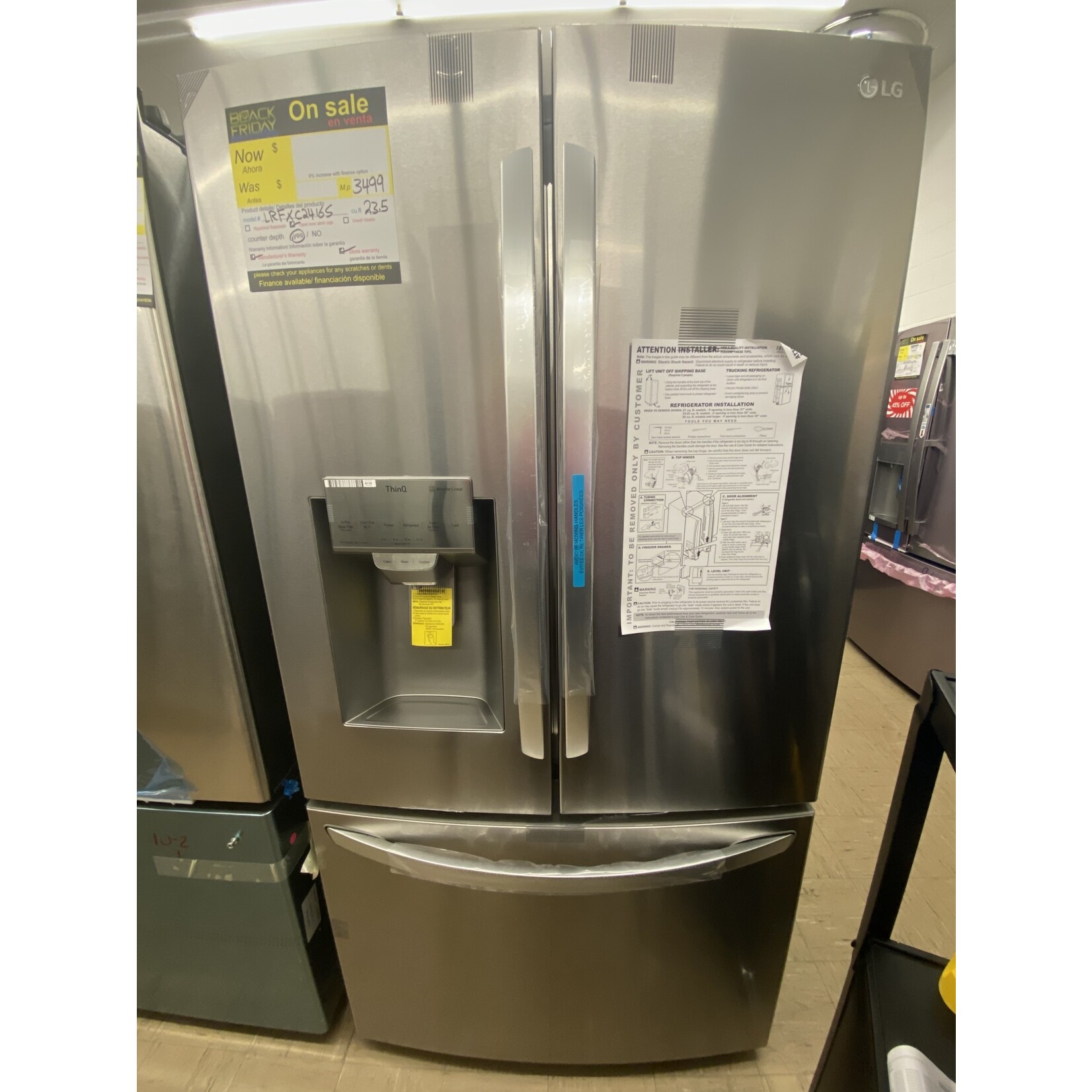 LG Electronics LRFXC2416S 23.5 cu. ft. Smart French Door Refrigerator, Dual Ice Makers with Craft Ice in PrintProof Stainless Steel, Counter Depth