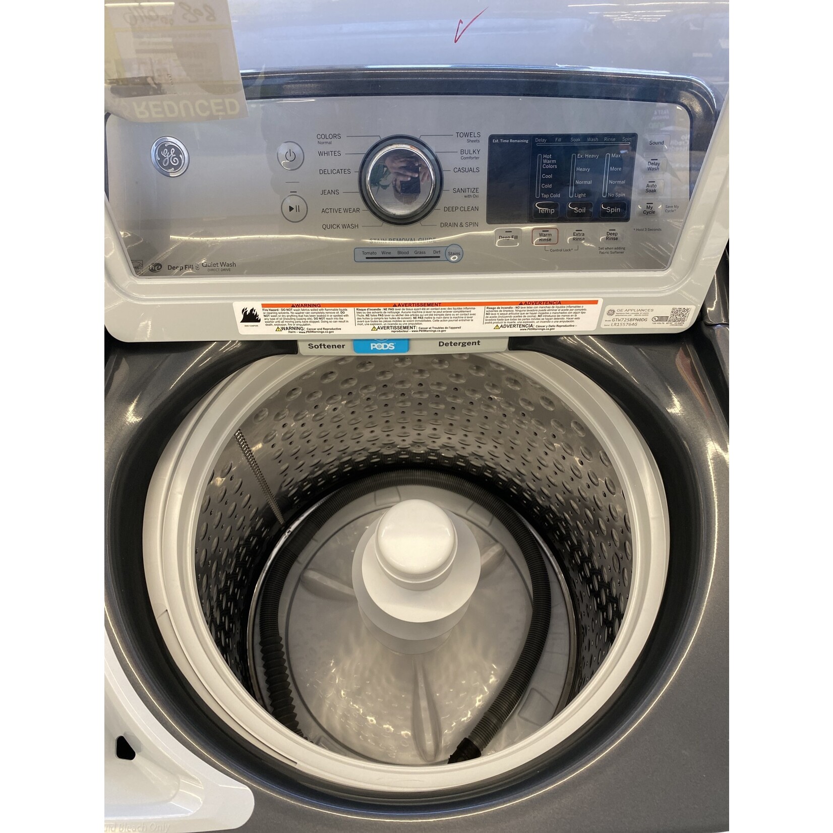 GE GTW725BPNDG 4.6 cu. ft. High-Efficiency Diamond Gray Top Load Washing Machine with FlexDispense and Sanitize with Oxi, ENERGY STAR