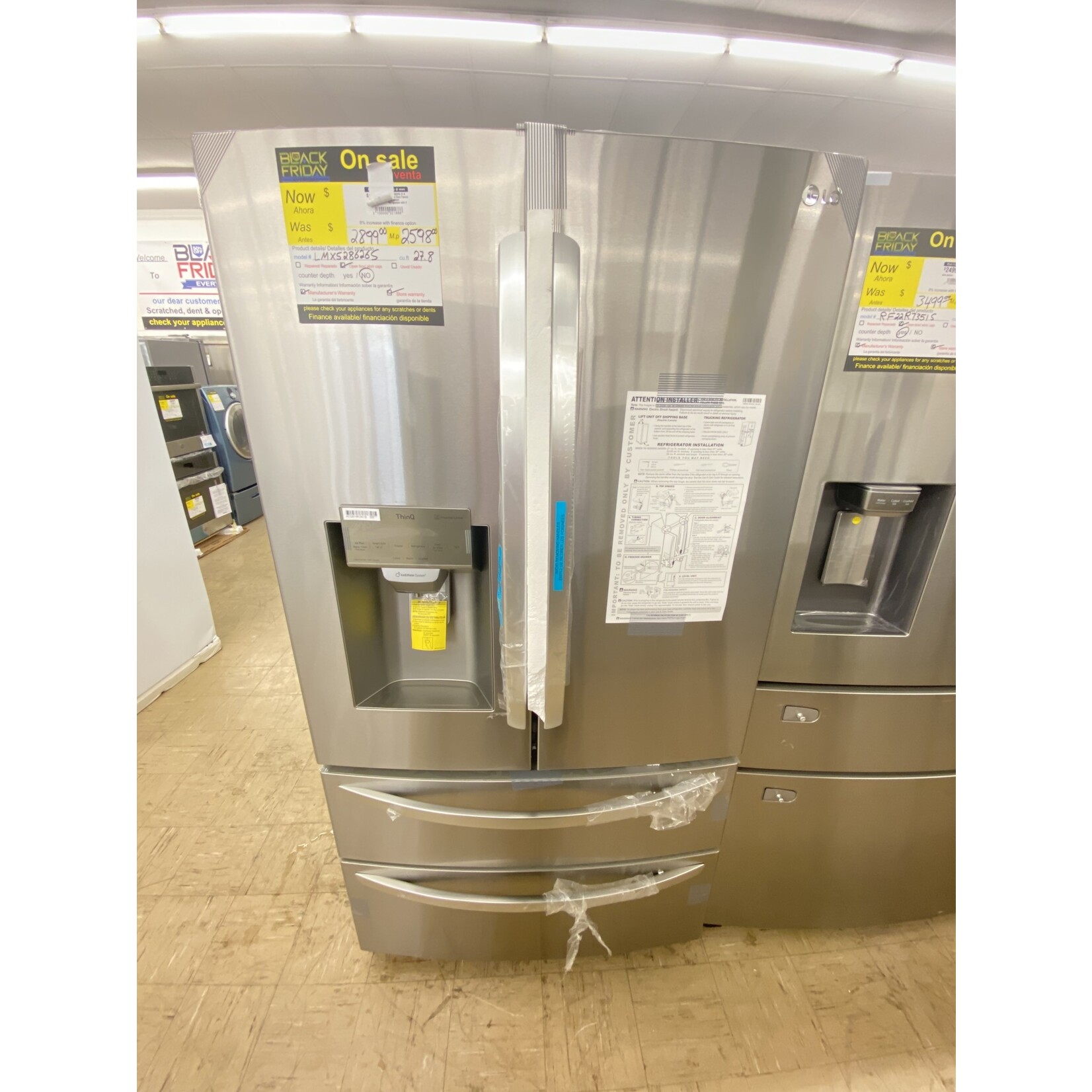 LG LMX528626S 27.8 cu. ft. 4 Door French Door Smart Refrigerator with 2 Freezer Drawers and Wi-Fi Enabled in Stainless Steel