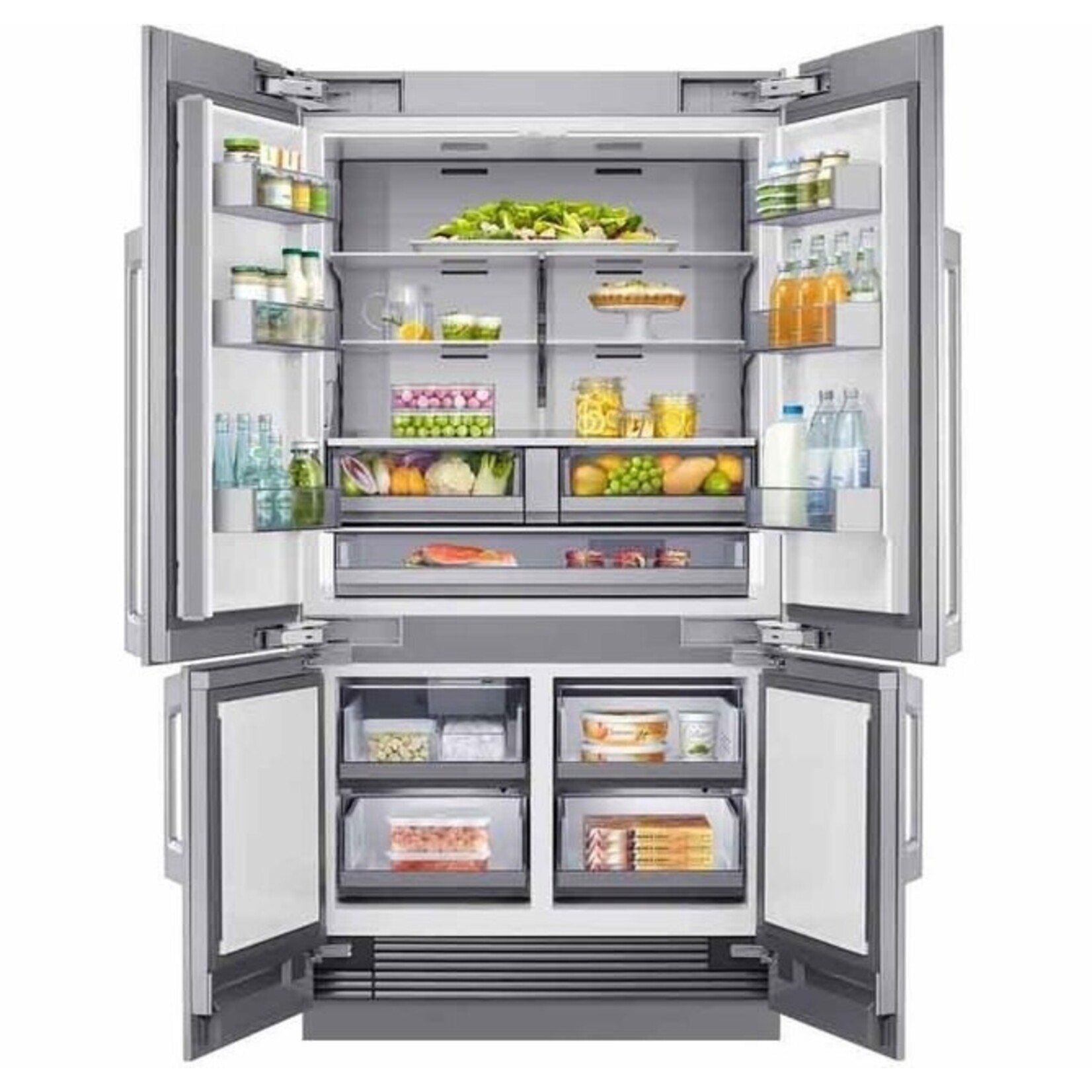 *DRF425300AP 42 Inch Panel Ready Built-In 4 Door French Door Refrigerator with 23.5 Cu. Ft. Total Capacity, Internal Water Dispenser, Ice Maker, Triple Cooling, FreshZone™ Plus Compartment, FreshZone™ Drawer, Sabbath Mode, and ENERGY STAR® Qualified