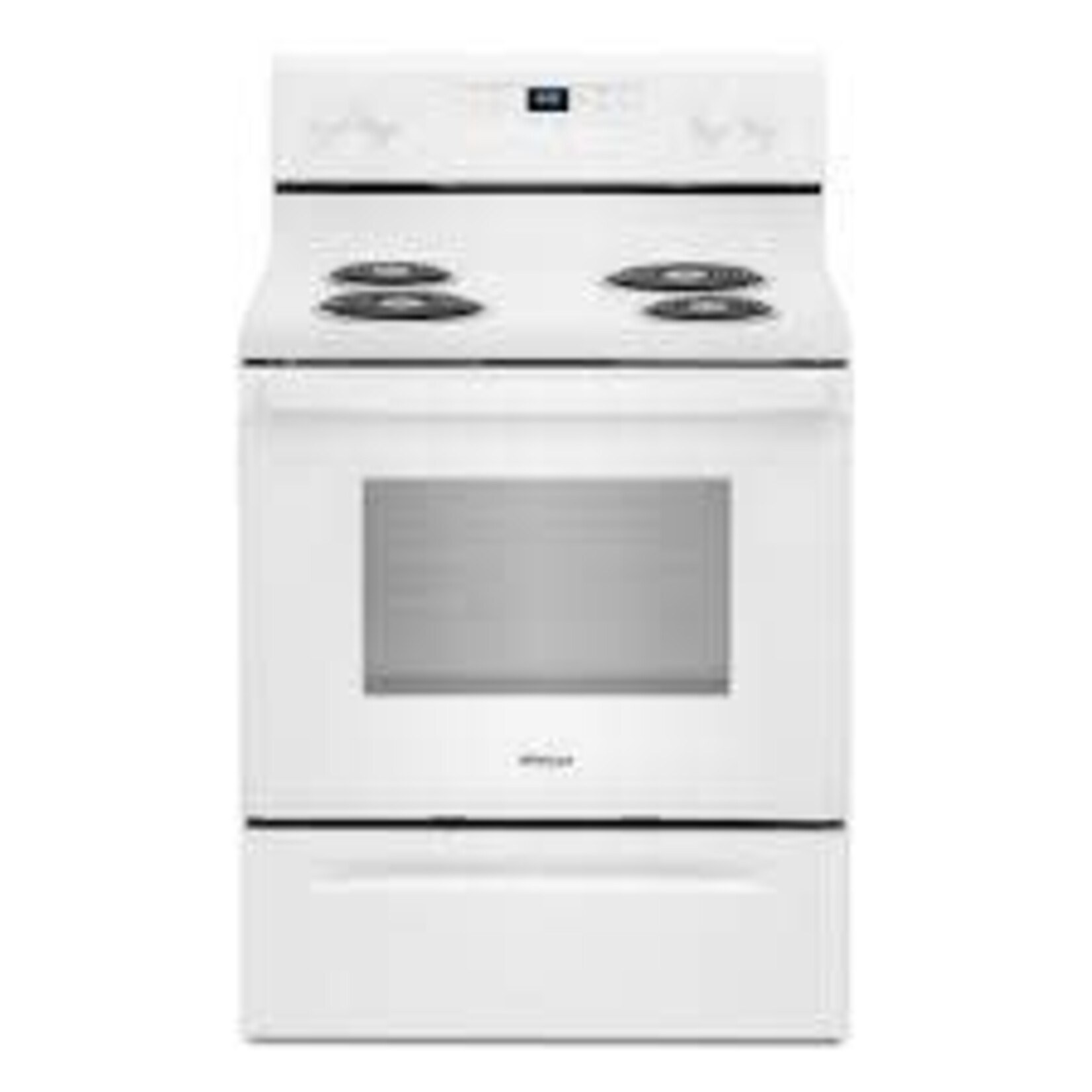 Whirlpool #WFC150M0JW 30 in. 4.8 cu. ft. 4 Burner Element Electric Range with Keep Warm Setting in White with Storage Drawer