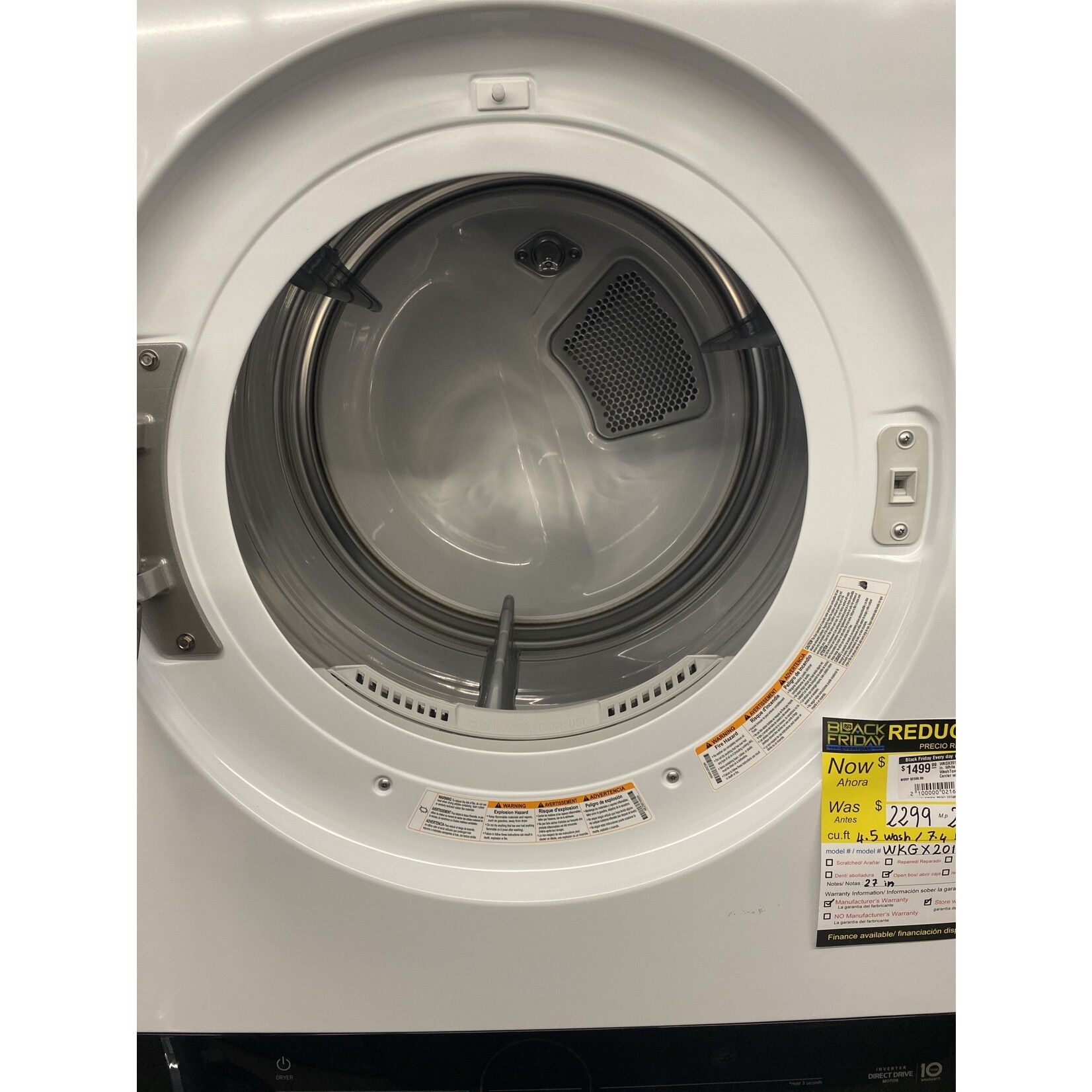 LG Electronics #WKGX201HWA 27 in. White WashTower Laundry Center with 4.5 cu. ft. Washer and 7.4 cu. ft. Gas Dryer