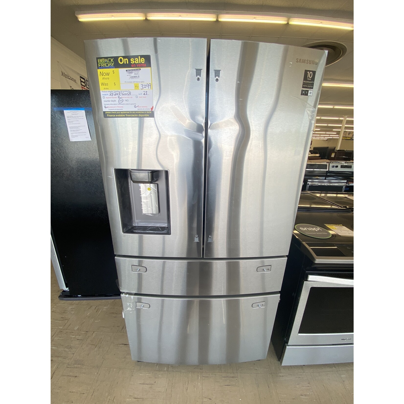 SAMSUNG *RF24R7201SR 23 cu. ft. 4-Door French Door Refrigerator in Fingerprint Resistant Stainless Steel, Counter Depth