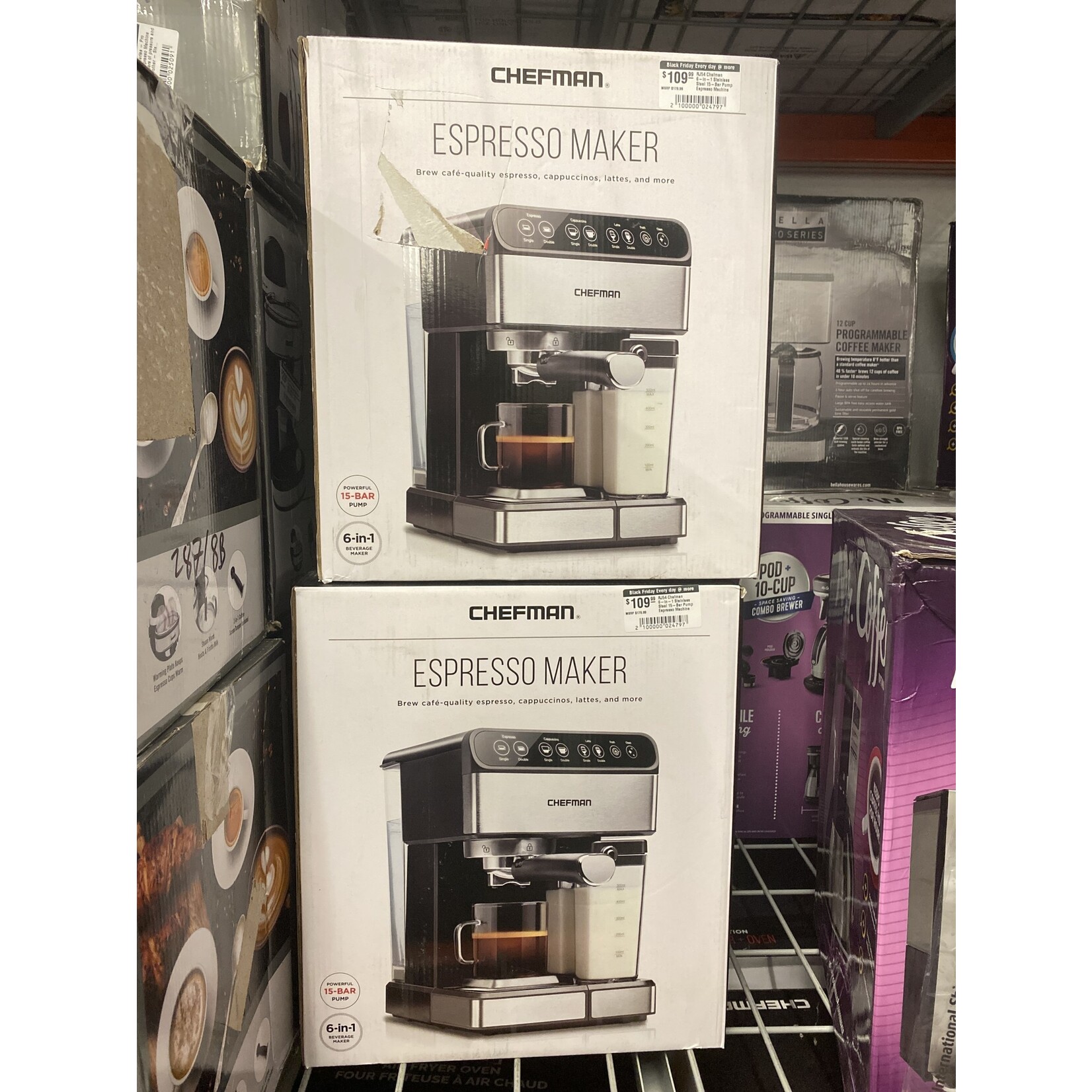 RJ54 Chefman 6 in 1 Stainless Steel 15 Bar Pump Espresso Machine Black Friday