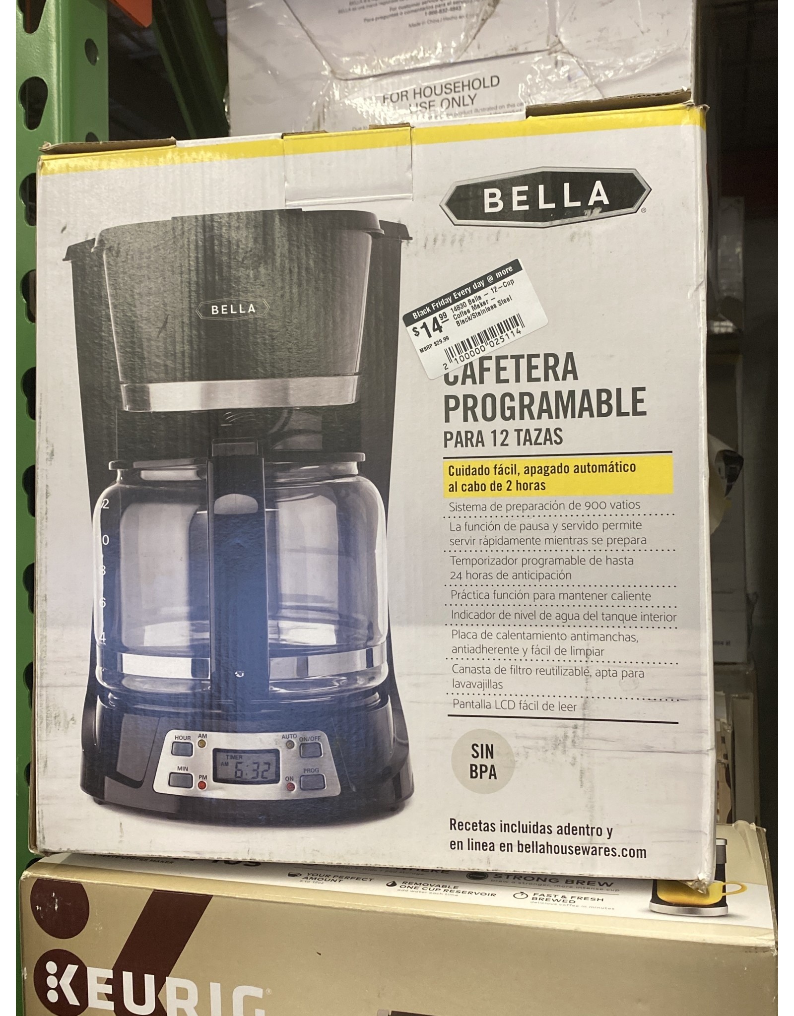 Bella pro 14830 Bella - 12-Cup Coffee Maker - Black/Stainless Steel